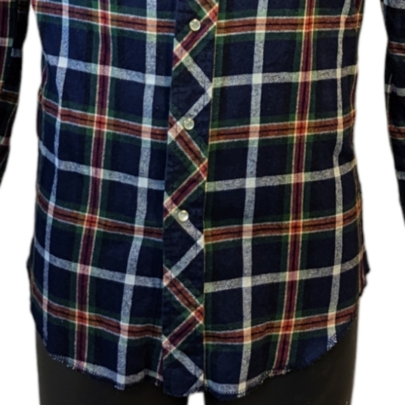 WRANGLER navy blue plaid flannel western shirt NO SIZE TAG - Picture 5 of 6